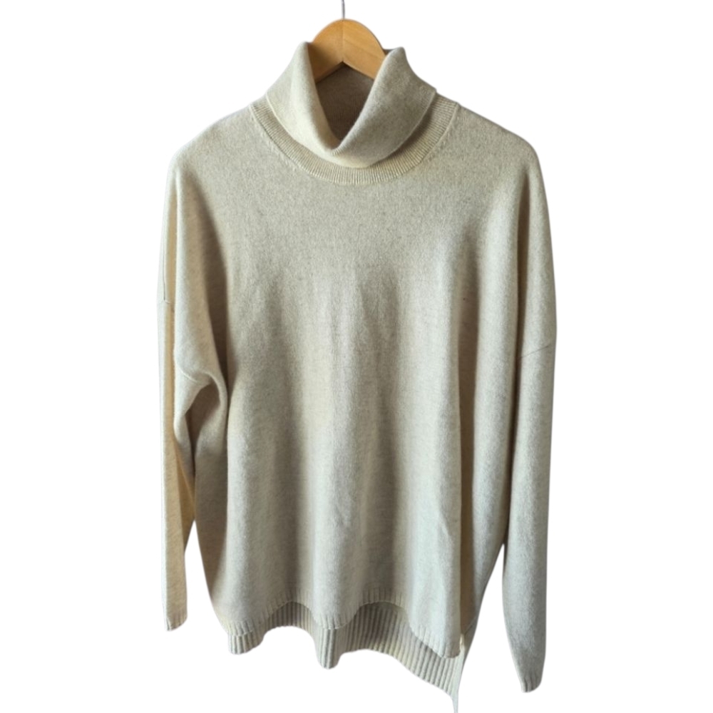 Cashmeren Womens Oversized Turtleneck With Side Slits 100% Pure Cashmere Sweater - Picture 2 of 8